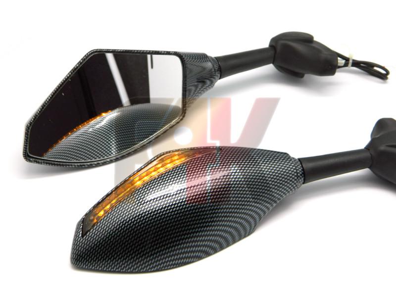 Carbon fiber led turn signals intergrated racing rearview mirrors smoke lens