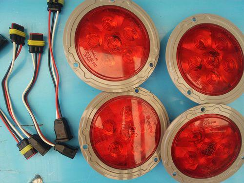 (4) red 6 led 4" round truck trailer brake stop turn tail lights