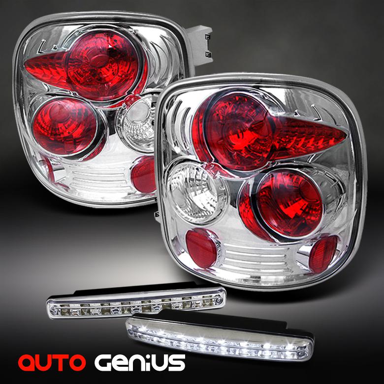 99-04 silverado/sierra stepside chrome tail lights + daytime led running lights