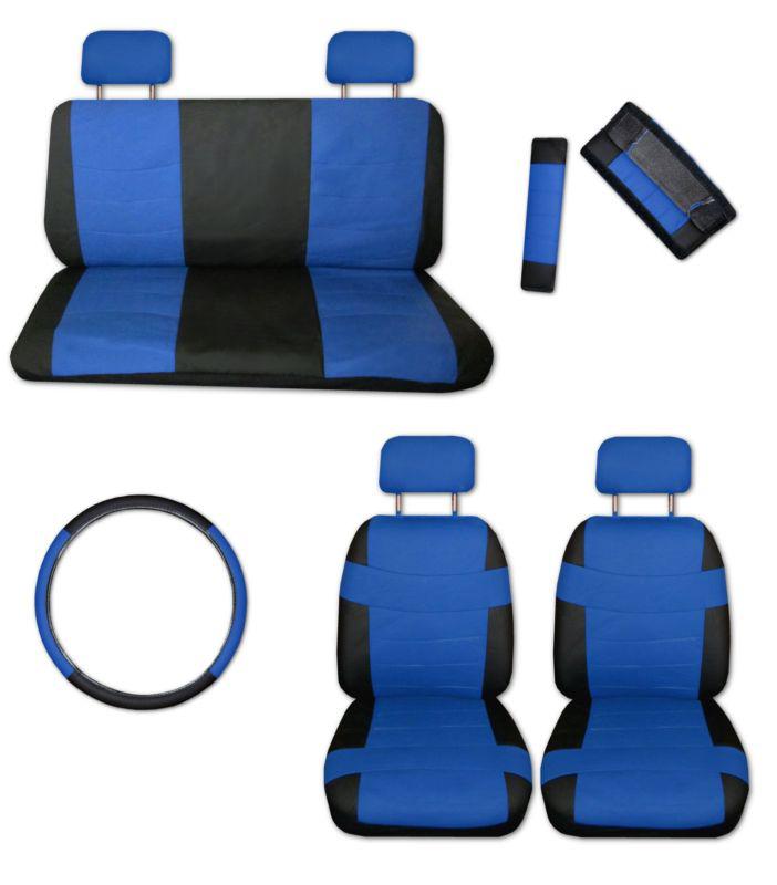 Superior artificial leather blue black car truck seat covers set with extras #a