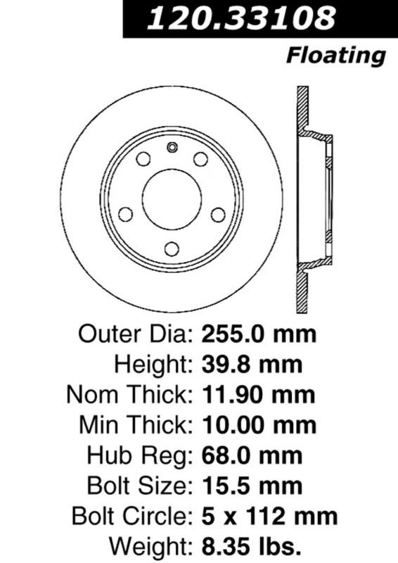 Centric-power slot 127.33108l stoptech sport rotors a4 a4 (canadian) a4 quattro