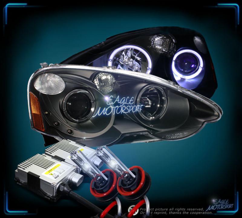 8000k hid 2002-2004 acura rsx dual halo ring projector black headlights