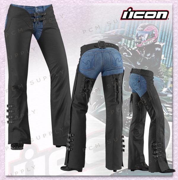 Icon womens hella leather chaps black xl -free ship