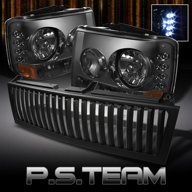 99+ silverado suburban tahoe smoked led headlights w/signal & vertical grille