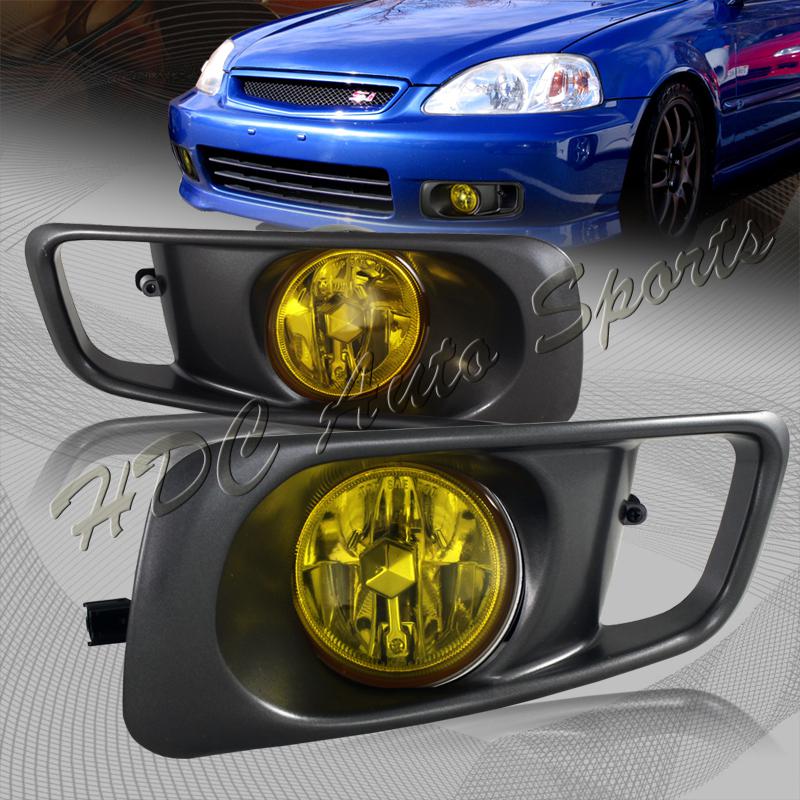 99-00 honda civic coupe/sedan chrome housing reflector yellow len front fog lamp