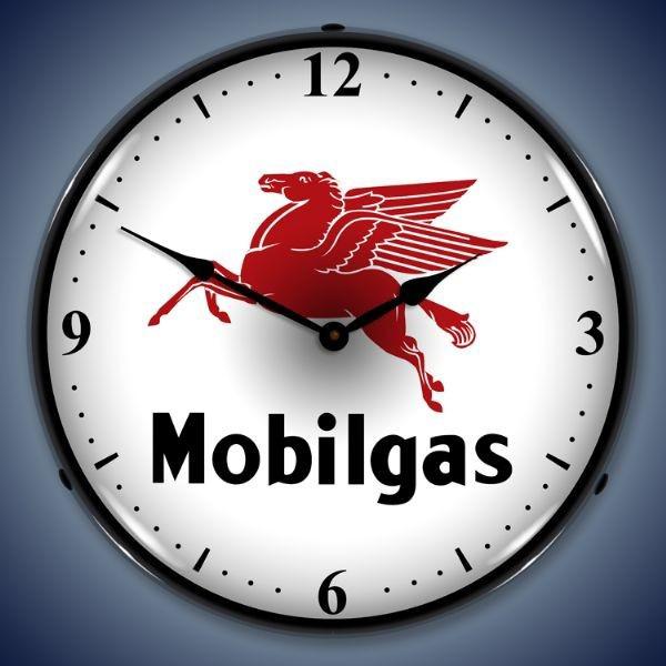 Mobilgas mobil gas pegasus lighted 14" wall clock sign art 24b motor oil 