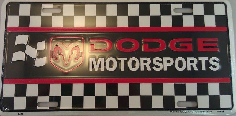 Dodge motorsports embossed metal license plate checker flag