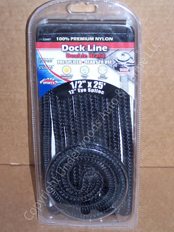 Double braid nylon dock line black 1/2"x25' boat 12"eye