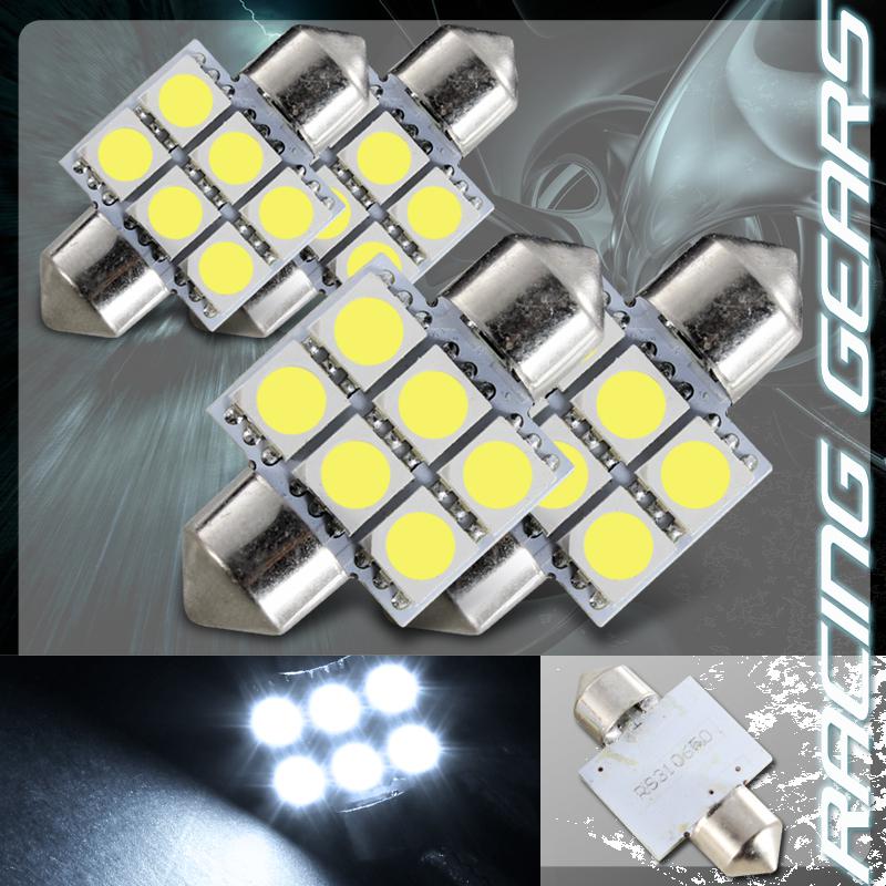 4x 31mm 1.25" white 6 smd led festoon replacement dome interior light lamp bulb