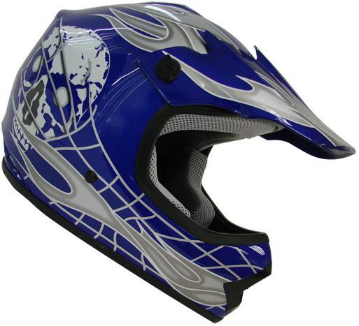 Youth kids motocross dirt bike blue silver skull mx atv motorcross helmet ~m