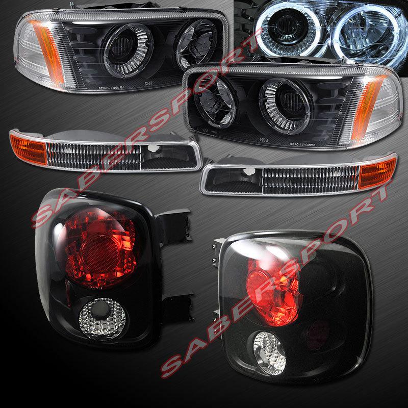 99-04 gmc sierra stepside halo projector headlights + bumper + black tail lights