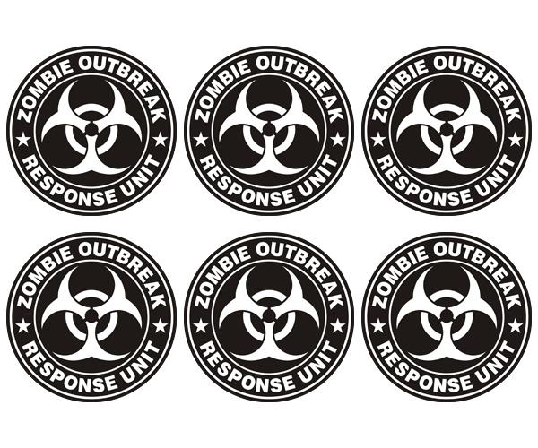 Zombie outbreak response unit decal 6 2"x2" white vinyl hard hat sticker zu1