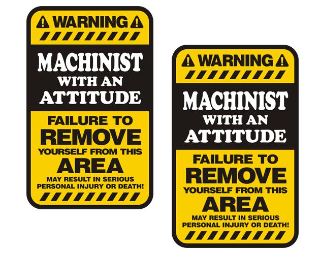 Machinist warning yellow decal set 3"x1.8" hard hat vinyl sticker zu1