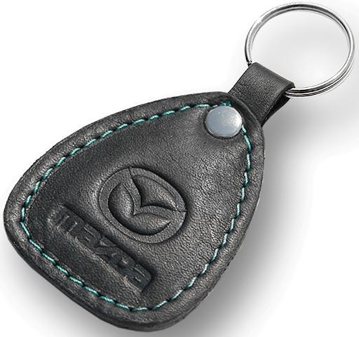 New leather black / turquoise keychain car logo mazda auto emblem keyring