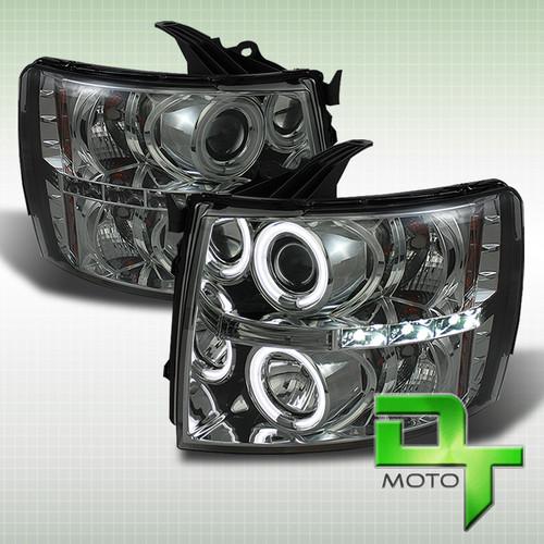 Smoked 07-13 silverado ccfl halo projector headlights +daytime led running light