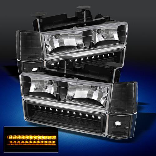 94-98 gmc c/k full size pickup sierra black headlights +corner+led bumper lights