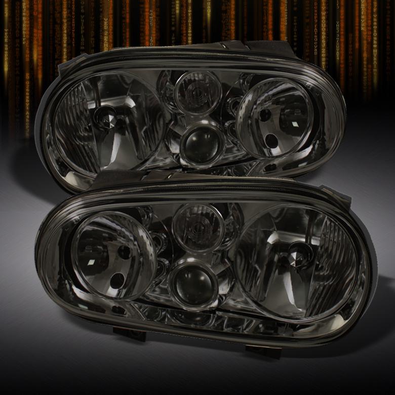 Smoked 99-05 vw golf mk4 crystal headlights w/built-in fog lights left & right