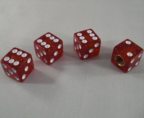 4 real dice "red glitter" tire air valve stem caps - car truck hotrod atv rims