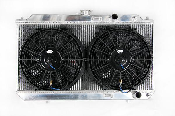 Godspeed 90-93 integra da aluminum racing 2 row radiator+slim fan x 2