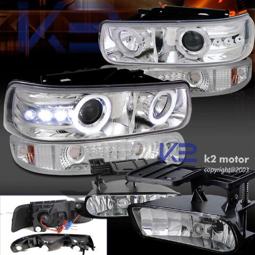 Chrome 99-02 silverado led halo projector headlights+bumper park+fog lamps