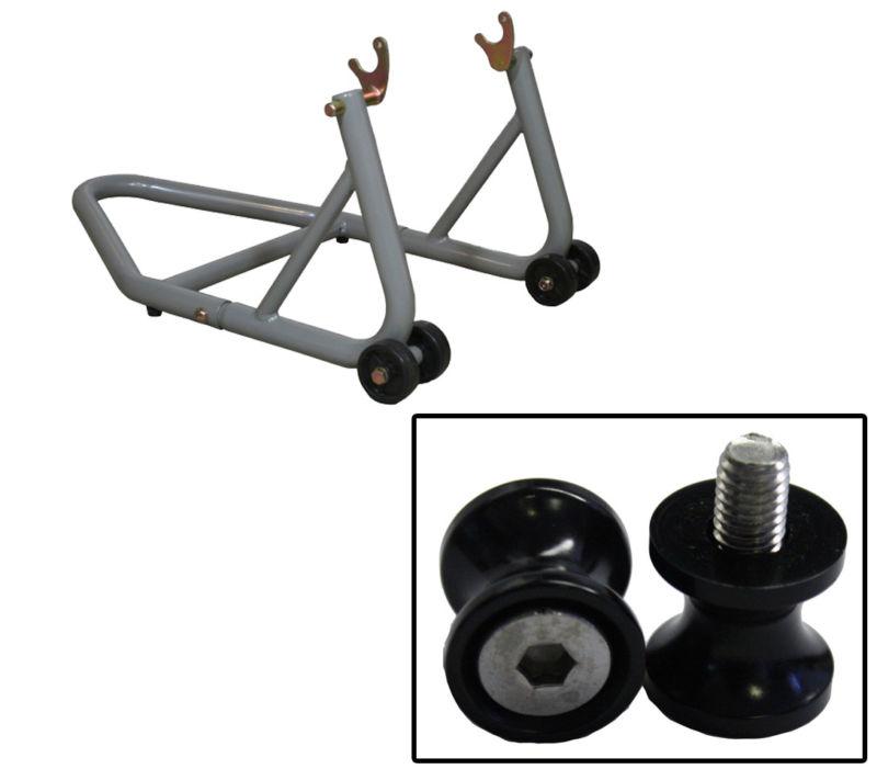 Biketek aluminum silver rear stand w/ bobbin spools black 6mm aprilia flaco all