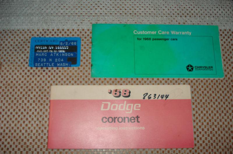 1968 dodge coronet owners manual set rare glove box books nr