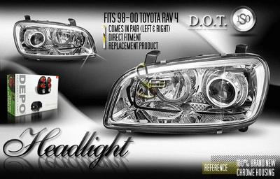 Depo pair euro style chrome projector halo headlights 98-00 99 toyota rav4 rav-4