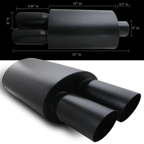 3"  stainless dual slant tip hi flow ceramic coated black muffler