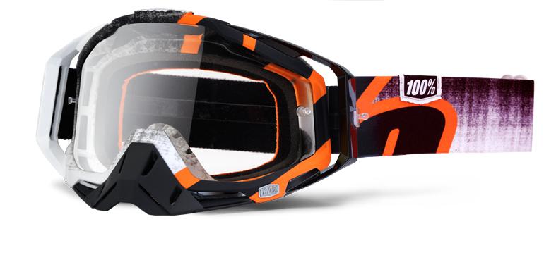 100% motocross goggles racecraft orange destruct - clear lens