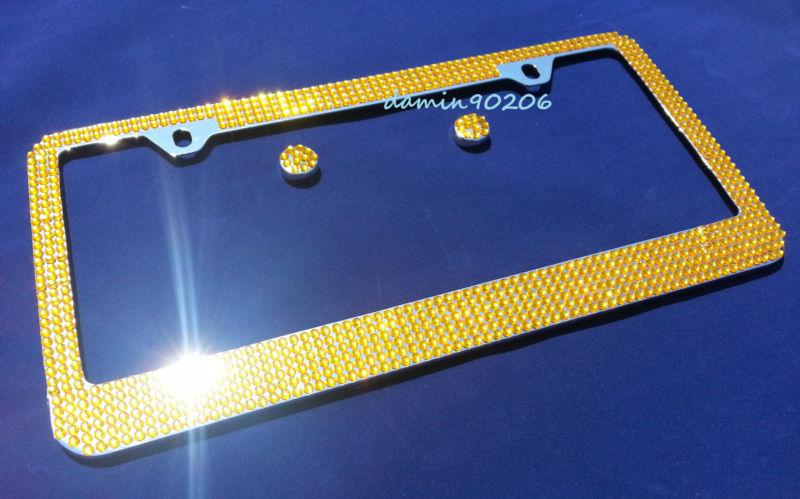 2 x luxury gold crystals diamond metal license plate frame new