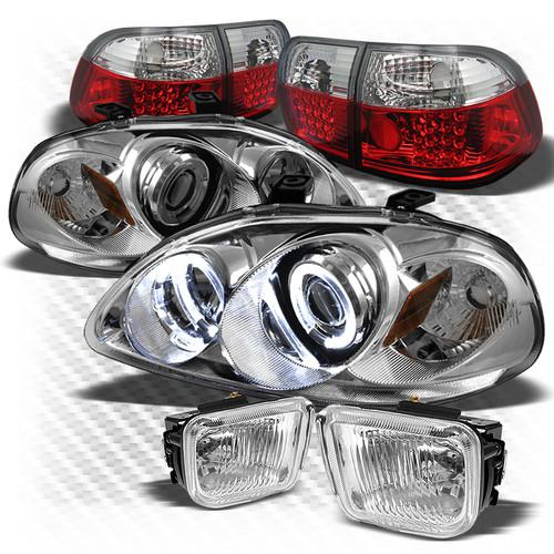 96-98 civic 4dr projector headlights + r/c led perform tail lights + fog lights