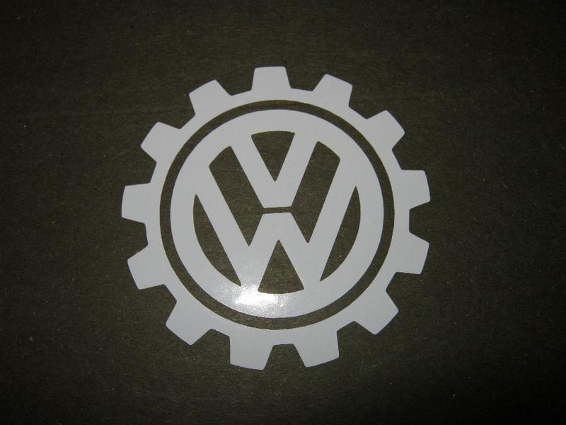 2- gear vw vinyl decal sticker 3.5" x 3.5" white retro bug bus ghia jetta thing