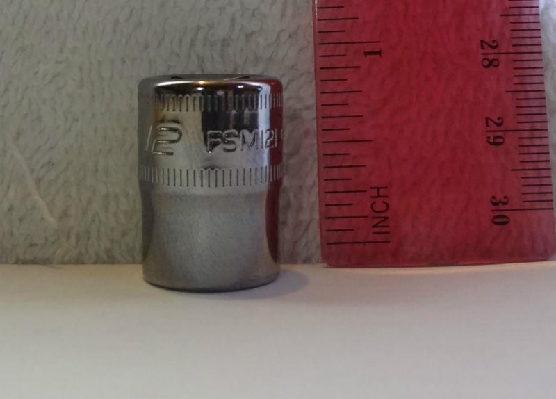 Snapon socket 12mm metric shallow 6 points 3/8 drive nickel/chrome fsm121 new