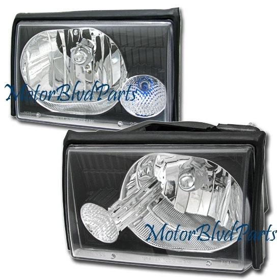 87-93 mustang black crystal headlights headlamps pair