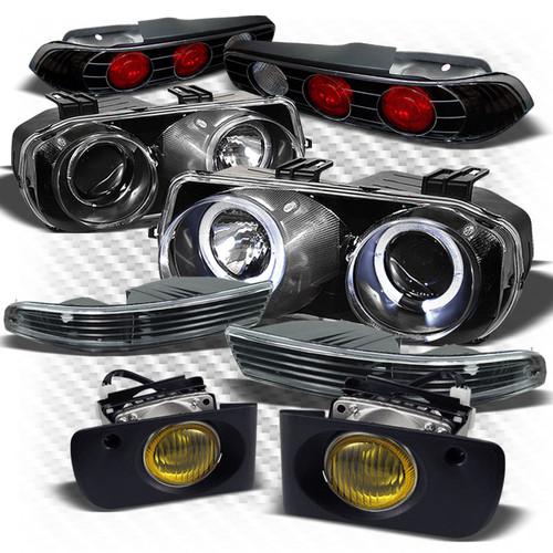 94-97 integra 2dr black halo pro headlights + bumper + tail lights + fog lights