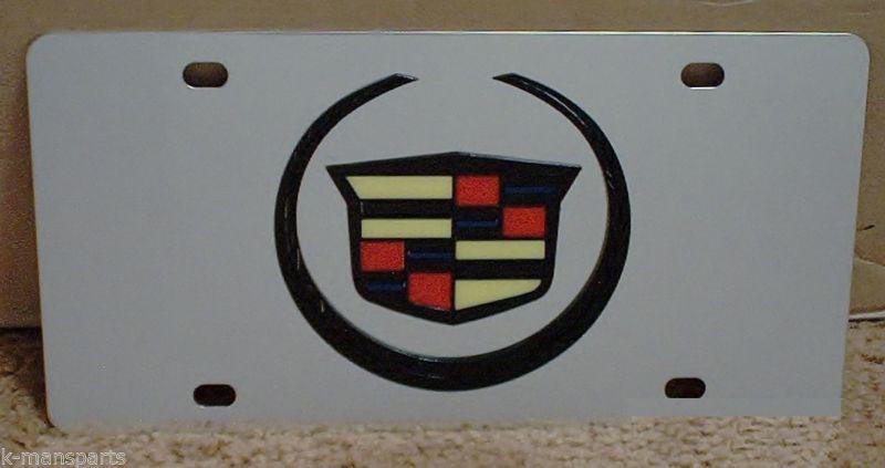 Cadillac emblem stainless steel vanity license plate tag black