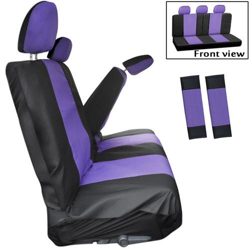 8pc purple low back rear bench car seat cover plus + head rests