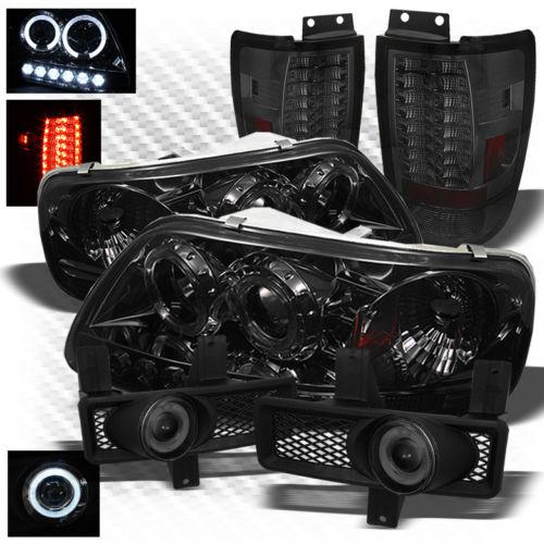 97-98 expedition smoked 1pc headlights + led tail lights + projector fog lights