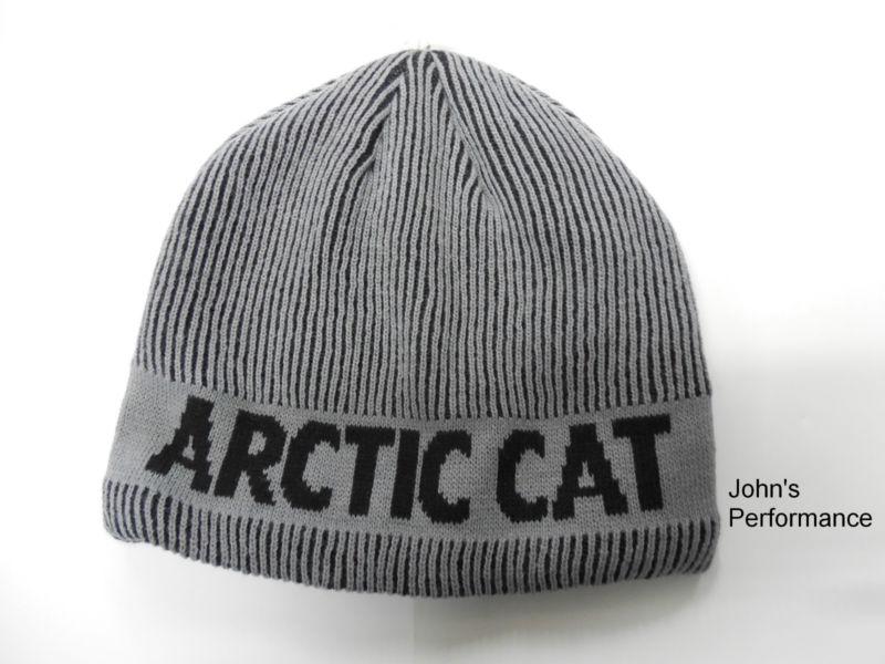 Gray arctic cat vertical striped beanie hat cap 5243-058