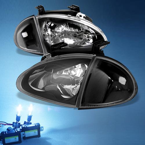 8000k slim xenon hid+ black 93-97 honda del sol jdm style headlights +corner