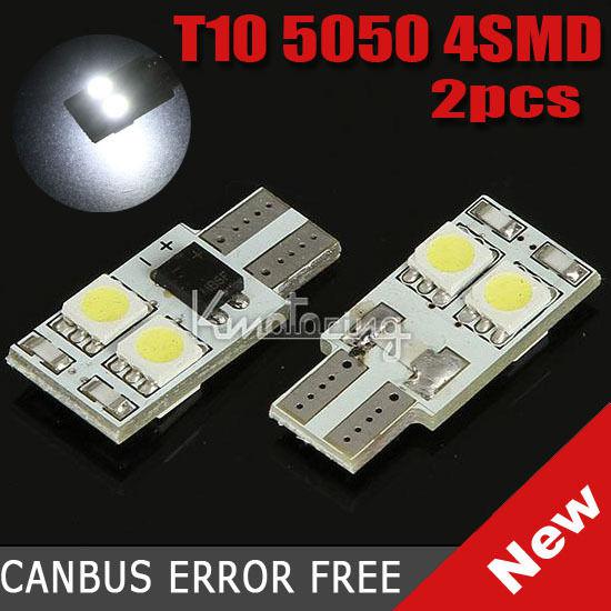 Two t10 5050 4led smd canbus error free car turn/tail bulbs white light 12v