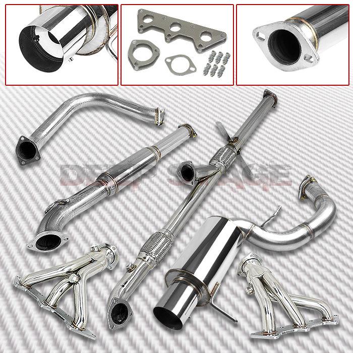 Ss cat back exhaust 4" tip muffler+down pipe+header 00-05 mit eclipse gt/gts v6