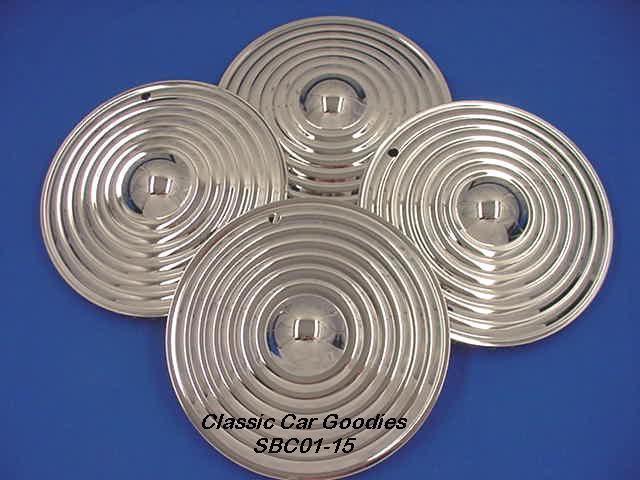 Hub caps (4) 15" "starburst" classic chrome steel new!