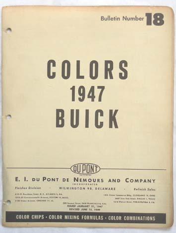 1947 buick dupont  color paint chip chart all models original 