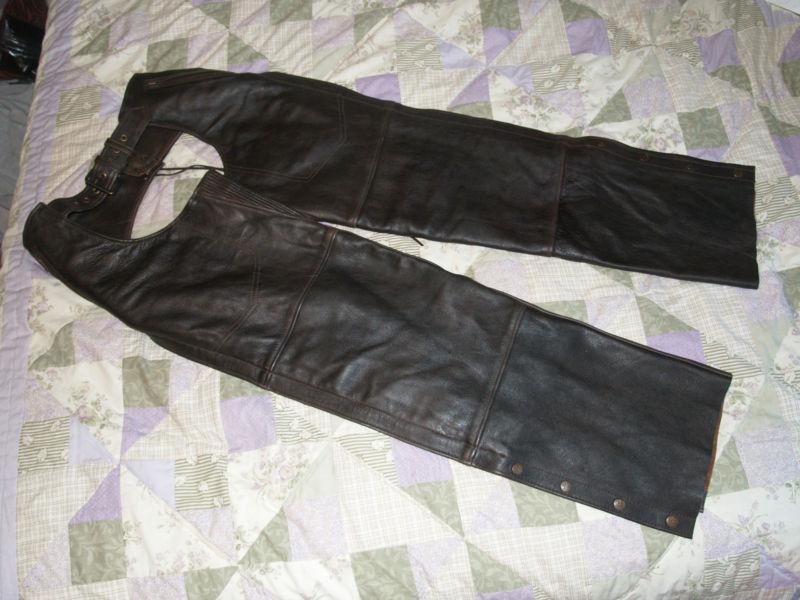 First manufacturing co. classics brown leather chaps, quilted lining - men's s