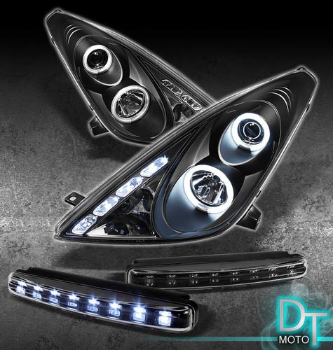 Drl led bumper fog lamps+ 00-05 celica twin halo rims projector black headlights