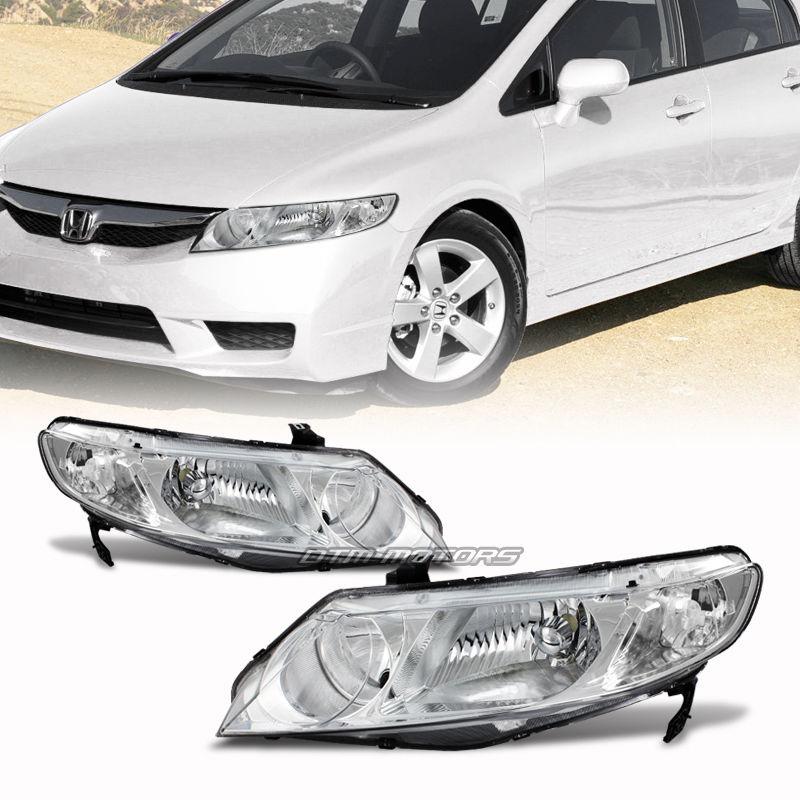 06-09 honda civic 4-door jdm chrome housing headlight lamps with clear reflector