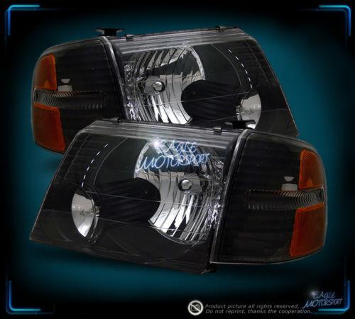 2002-2005 ford explorer crystal black blk headlights assembly + corner lamps