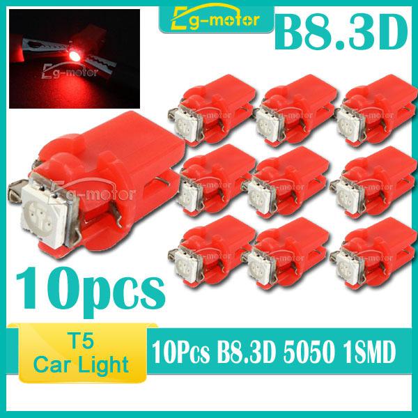 10x t5 b8.3d 5050 1smd led light bulbs car indicator side dashboard lamp 12v red