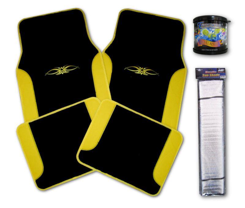 6 pc vinyl carpet two-tone yellow black car truck new logo floor mats & more #2